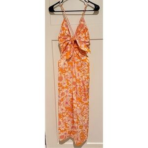 NWT J Crew Tie-front cotton poplin midi dress in orange floral. Size S